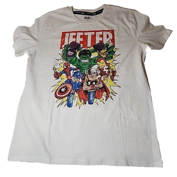 Jeeter X Marvel Edition Superheroes Joint Tee White Cotton Mens Large‎ - Picture 1 of 6